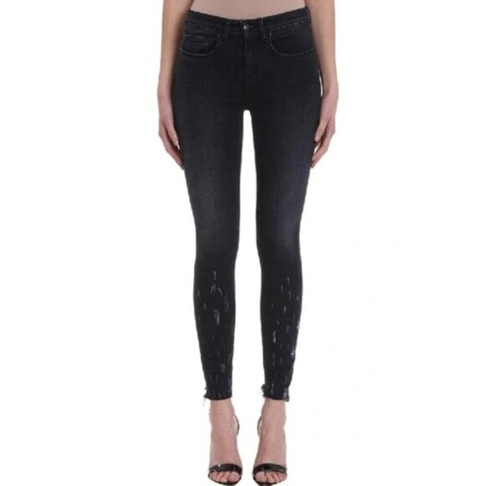 NWOT IRO black faded wash skinny low rise distressed denim jeans, 28